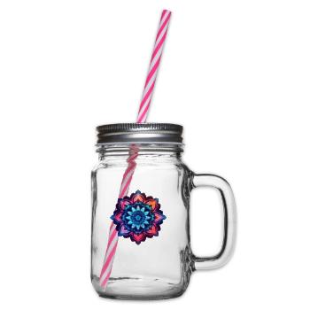 Mandala colorful flower neon - Glass jar with handle and screw cap - clear - Right