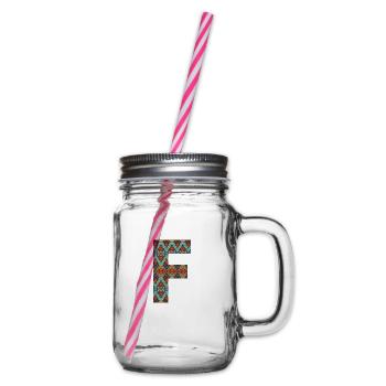 Buchstabe F - Boho-Design, buntes Monogramm - Henkelglas mit Schraubdeckel - Klar - Rechts