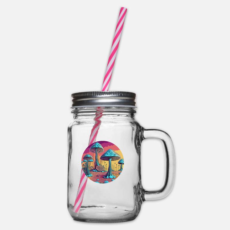 Psychedelisches Pilzbaumtal - Henkelglas mit Schraubdeckel - Klar