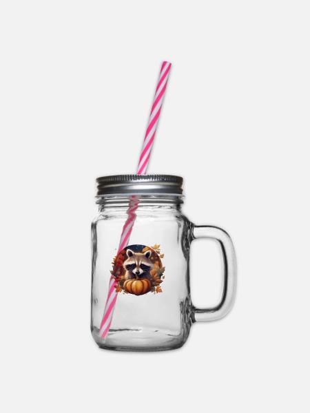 Süßer Waschbär im Herbstkranz - Henkelglas mit Schraubdeckel - Klar