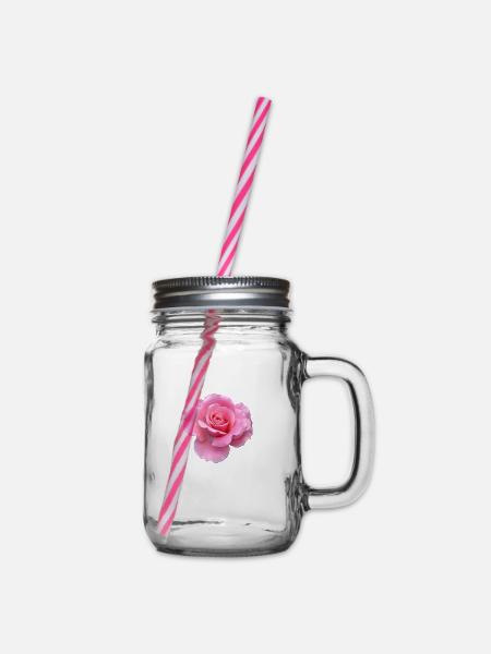 Rosa Rose - Henkelglas mit Schraubdeckel - Klar