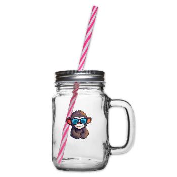 Little cute monkey wearing sunglasses. - Glass jar with handle and screw cap - clear - Right