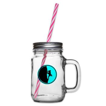 Climbing, Mountaineering, Silhouette, Circle - Glass jar with handle and screw cap - clear - Right