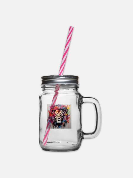 Löwenkopf Design, Spraywork - Henkelglas mit Schraubdeckel - Klar