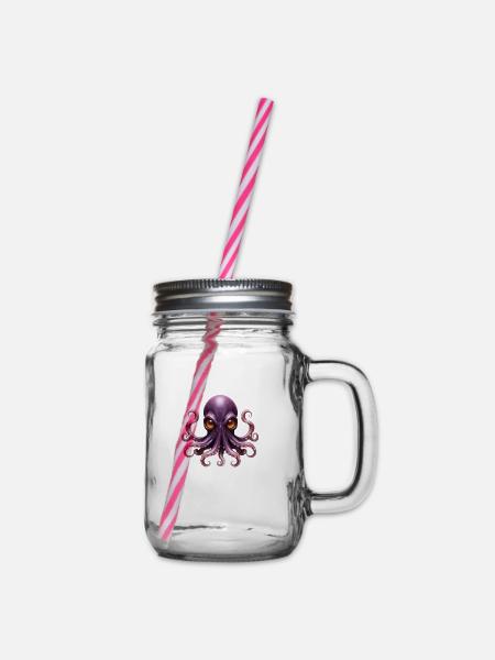 lila Oktopus - Henkelglas mit Schraubdeckel - Klar