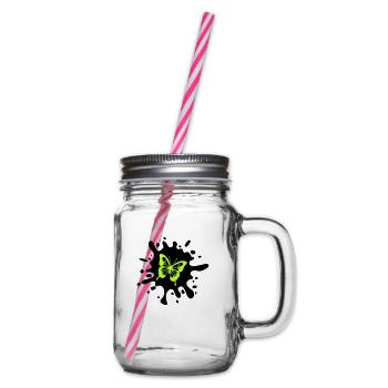 Butterfly Splashes of Color - Glass jar with handle and screw cap - clear - Right