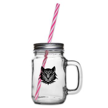 Cat Portrait Head - Glass jar with handle and screw cap - clear - Right