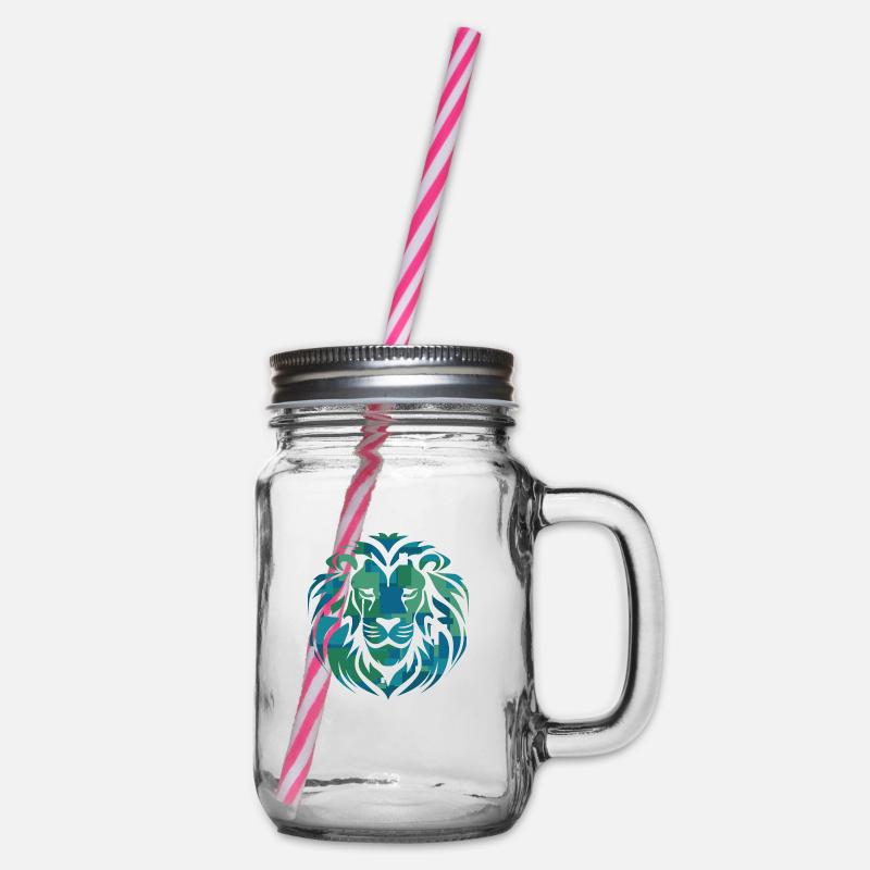 Tête de lion, bleu, vert, turquoise - Bocal à boisson - transparent