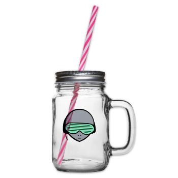 DJ Alien Alien Head Face Party Music - Glass jar with handle and screw cap - clear - Right