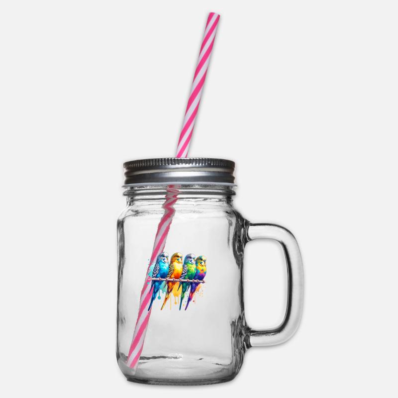 Bunte süße Wellensittiche - Henkelglas mit Schraubdeckel - Klar