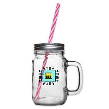 Digital Computer Chip Icon - Glass jar with handle and screw cap - clear - Right