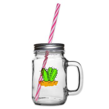 3 Kaktus Pflanzen Stachelig Stacheln Kakteen Wüste - Henkelglas mit Schraubdeckel - Klar - Rechts