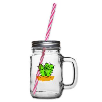 3 Cacti Friends Cactus Faces Prickly Desert - Glass jar with handle and screw cap - clear - Right