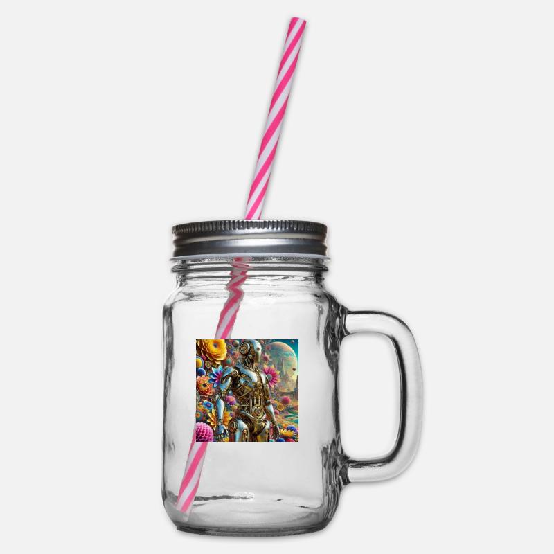Hippieroboter - Henkelglas mit Schraubdeckel - Klar