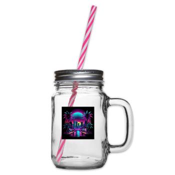 Retro City Neon Color Gift Gaming Retro World - Glass jar with handle and screw cap - clear - Right