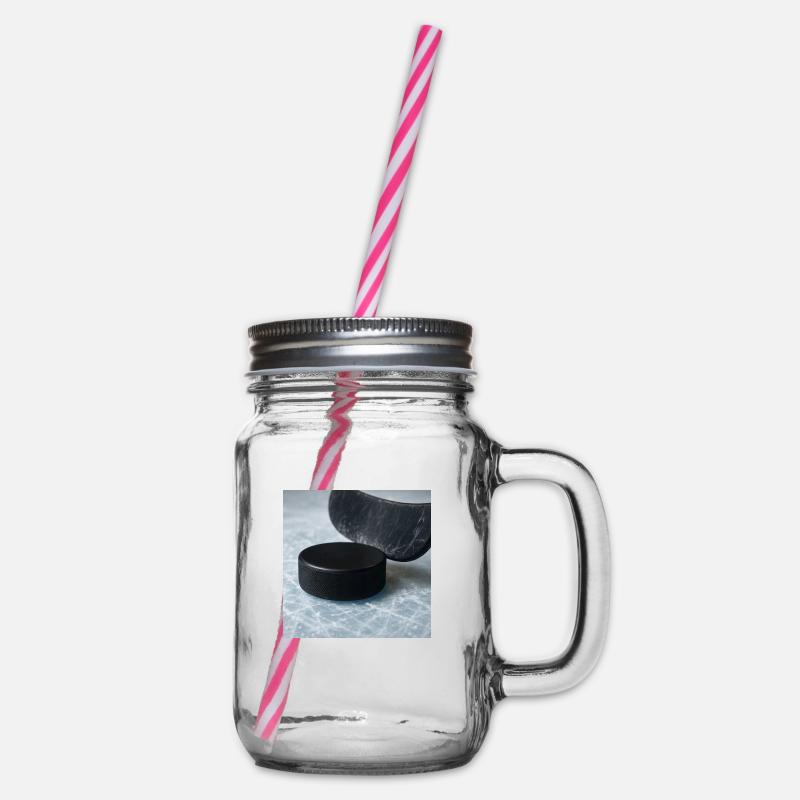 Eishockey - Schläger und Puck - Henkelglas mit Schraubdeckel - Klar