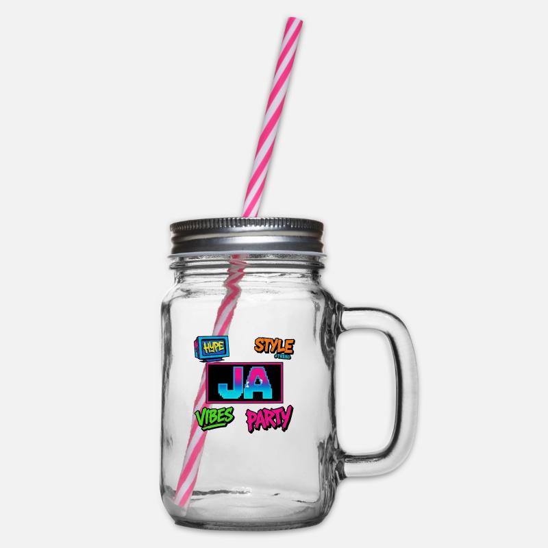 Pixel Vibes Ja - Henkelglas mit Schraubdeckel - Klar