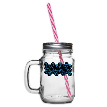 Quantum Runes Futhark 0 ©, linear, Zellen,2-farbig - Henkelglas mit Schraubdeckel - Klar - Links