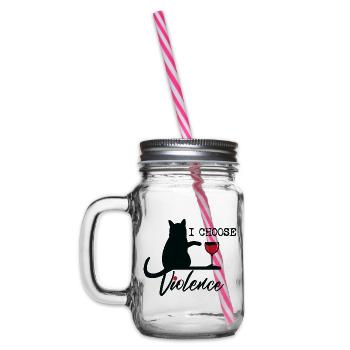I Choose Violence Cat (Black) - Glass jar with handle and screw cap - clear - Left