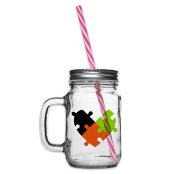 Heart Puzzle - Glass jar with handle and screw cap - clear - Left