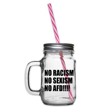 no racism no sexism no afd - Glass jar with handle and screw cap - clear - Left