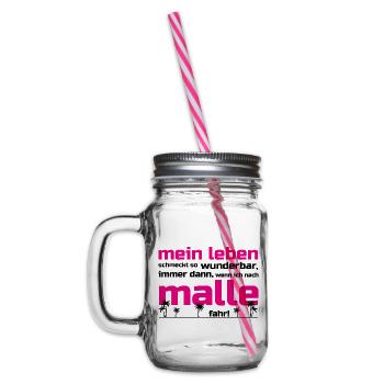 Mein Leben Malle (Schrift pink/schwarz) - Henkelglas mit Schraubdeckel - Klar - Links