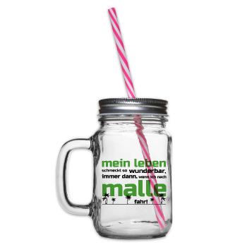 Mein Leben Malle (Schrift grün/schwarz) - Henkelglas mit Schraubdeckel - Klar - Links
