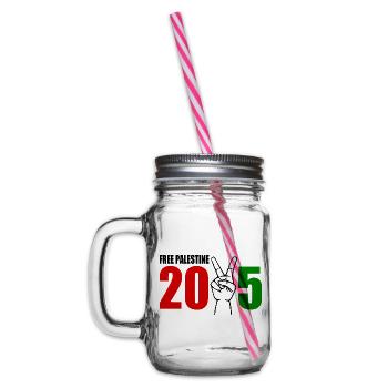 Free palestine 2025 - Glass jar with handle and screw cap - clear - Left