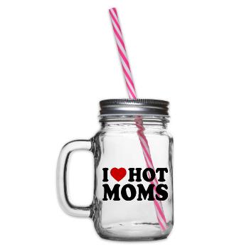 I love hot moms - Glass jar with handle and screw cap - clear - Left