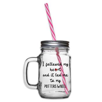 My heart led me to my potters wheel - Glass jar with handle and screw cap - clear - Left