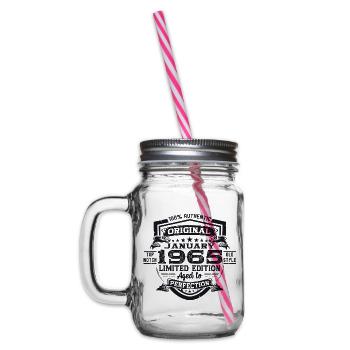 Born 1965 January 58th birthday Gift man - Glass jar with handle and screw cap - clear - Left