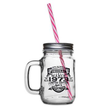 50th birthday Mann Original March Born 1973 - Glass jar with handle and screw cap - clear - Left