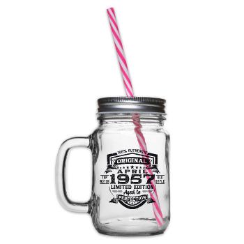66th birthday man April Born 1957 Original - Glass jar with handle and screw cap - clear - Left