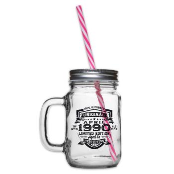 33rd birthday man April Born 1990 Original - Glass jar with handle and screw cap - clear - Left