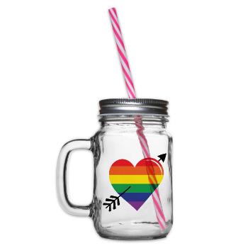 Pfeil Regenbogenherz Stolz - Henkelglas mit Schraubdeckel - Klar - Links