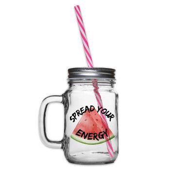 Spread your Energy - Glass jar with handle and screw cap - clear - Left