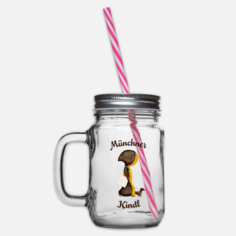 Münchner Kindl mit Dackel und Jutebeutel - Henkelglas mit Schraubdeckel - Klar