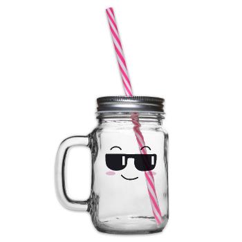 Sunglasses laugh face - Glass jar with handle and screw cap - clear - Left