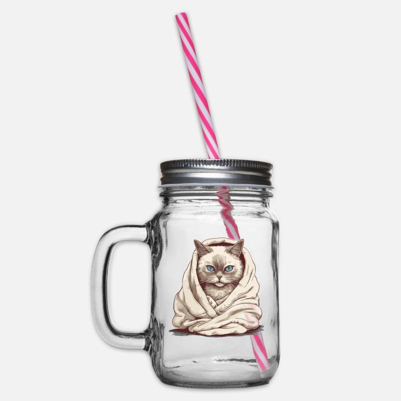 Katze in einer Decke - Henkelglas mit Schraubdeckel - Klar