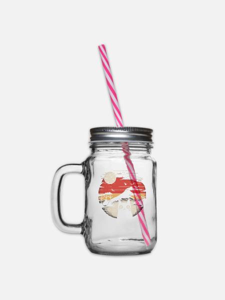 Japanische Natur: Berge und kawaii Katze - Henkelglas mit Schraubdeckel - Klar