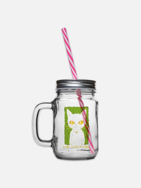 Ich hasse es hier - Die schlecht gelaunte Katze - Henkelglas mit Schraubdeckel - Klar