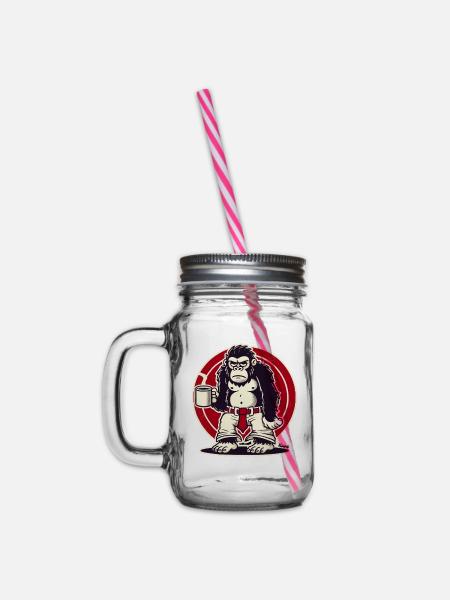 Schlechte Laune Affee mit Kaffee - Henkelglas mit Schraubdeckel - Klar