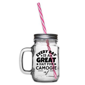 Every day is a great day for camogie. - Glass jar with handle and screw cap - clear - Left