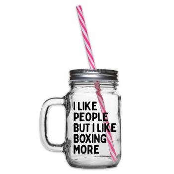 I like people BUT I like boxing more - Glass jar with handle and screw cap - clear - Left