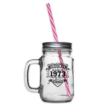 50th birthday Mann Original March Born 1973 - Glass jar with handle and screw cap - clear - Left