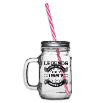 66th Birthday Man Legendary July Born 1957 - Glass jar with handle and screw cap - clear - Left
