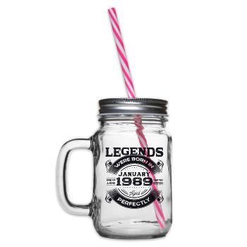 35th Birthday January Vintage 1989 Original - Glass jar with handle and screw cap - clear - Left