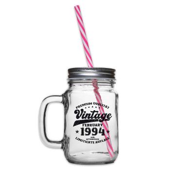 30th Birthday Husband Vintage February Vintage 1994 - Glass jar with handle and screw cap - clear - Left