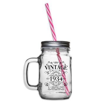 90th Birthday Man Wife Vintage 1934 Vintage - Glass jar with handle and screw cap - clear - Left