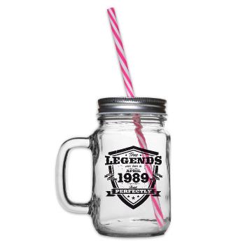 35th Birthday Husband Original April Vintage 1989 - Glass jar with handle and screw cap - clear - Left